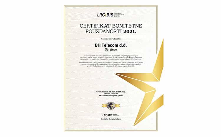 Certifikat bonitetne pouzdanosti BH Telecomu - Avaz