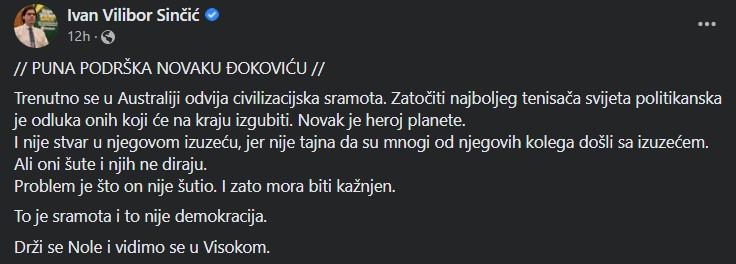 Status Sinčića na Facebooku - Avaz