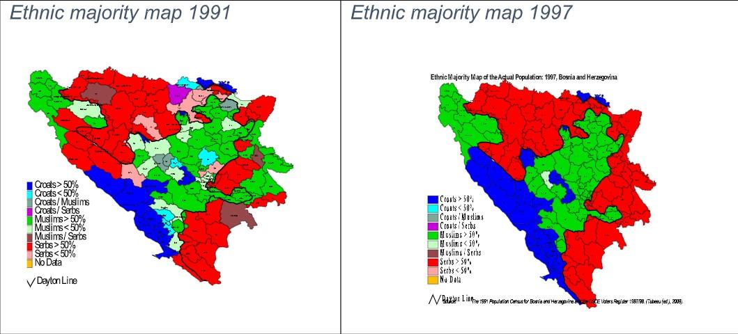 Maps of ethnic majorities from 1991 and 1997 - Avaz