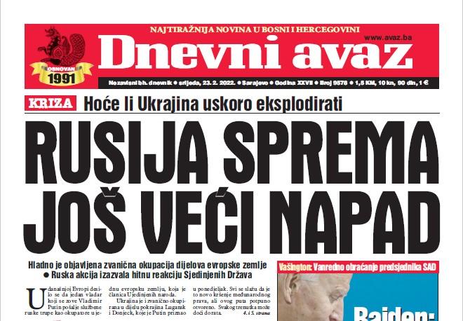 Danas u "Dnevnom avazu" čitajte: Rusija sprema još veći napad