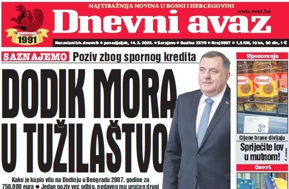 Milorad Dodik potvrdio pisanje "Avaza": Idem u Tužilaštvo BiH sljedeće sedmice