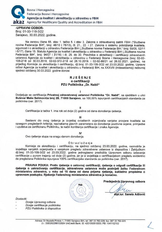 Rješenje o certifikaciji - Avaz