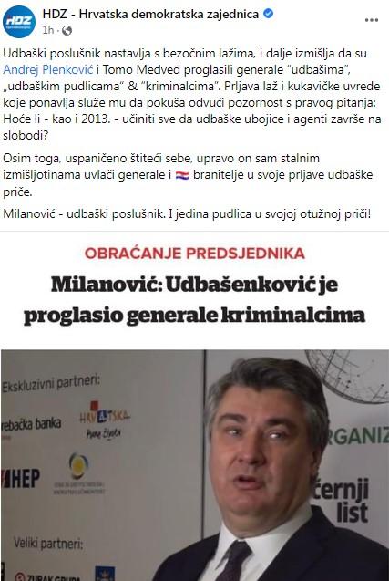 Objava HDZ-a na Facebook stranici - Avaz