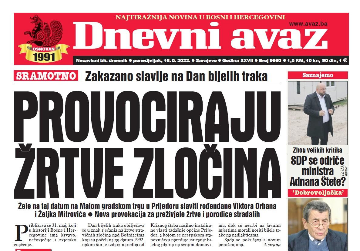 Danas u "Dnevnom avazu" čitajte: Provociraju žrtve zločina