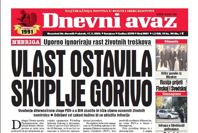 Danas u "Dnevnom avazu" čitajte: Vlast ostavila skuplje gorivo