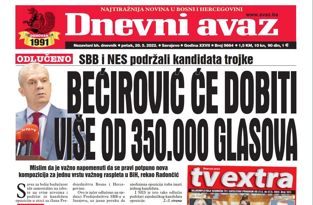 Danas u "Dnevnom avazu" čitajte: Bećirović će dobiti više od 350.000 glasova