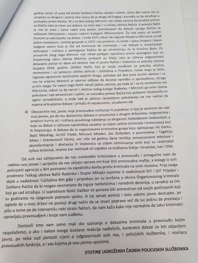 Faksimil pisma kojeg su uputili policajci - Avaz