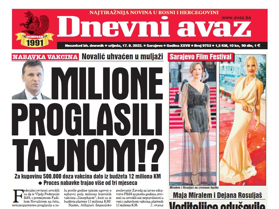 Danas u "Dnevnom avazu" čitajte: Milione proglasili tajnom?