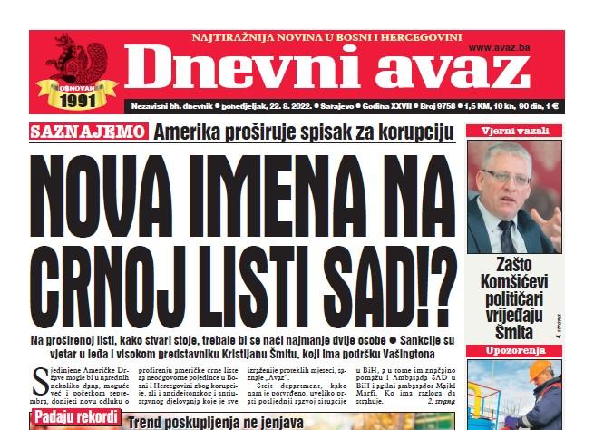 Danas u "Dnevnom avazu" čitajte: Nova imena na crnoj listi SAD?