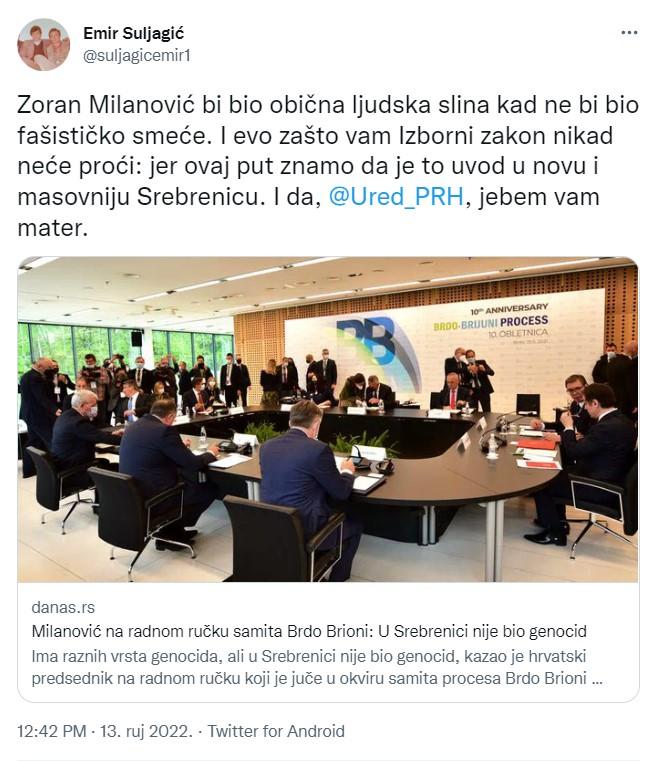 Objava Suljagića na Twitteru - Avaz