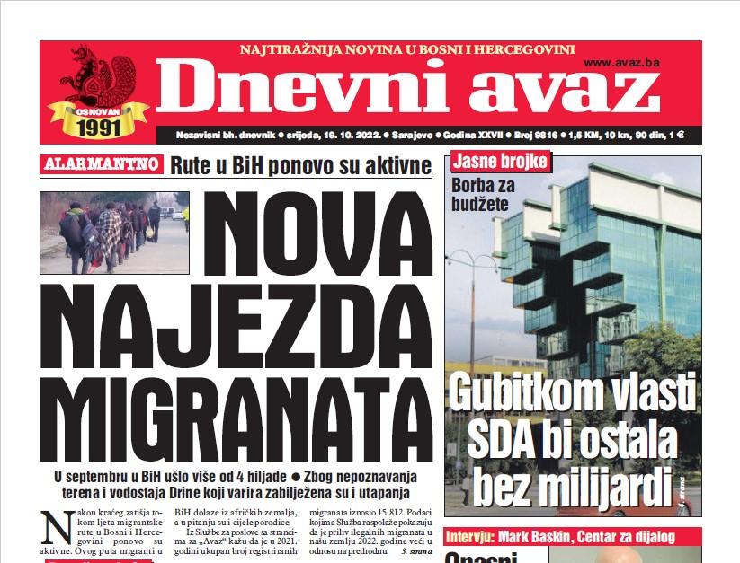 Danas u "Dnevnom avazu" čitajte: Nova najezda migranata