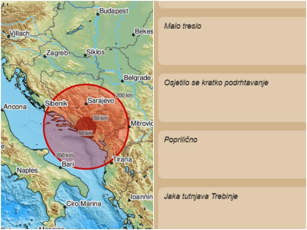 Zemljotres pogodio istočnu Hercegovinu: "Jaka tutnjava u Trebinju"