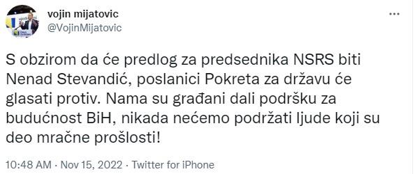 Objava na Twitteru - Avaz