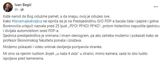 Objava Begića na Facebooku - Avaz