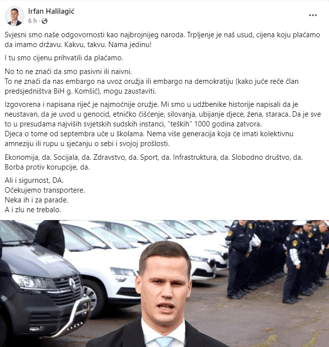 Facebook status Irfana Halilagića - Avaz