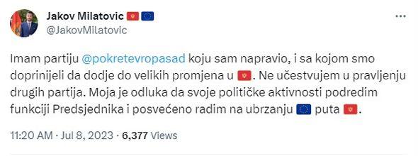 Objava na Twitteru - Avaz