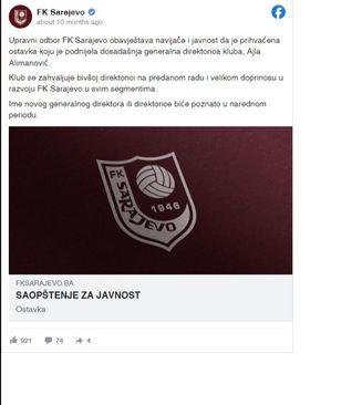Objava FK Sarajevo - Avaz