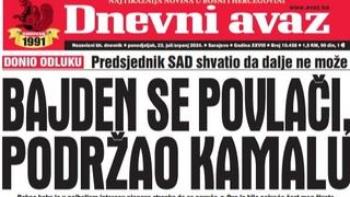 U današnjem "Dnevnom avazu" čitajte: Bajden se povlači, podržao Kamalu