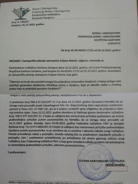 Faksimil zastupničkog pitanja Arijane Memić  - Avaz