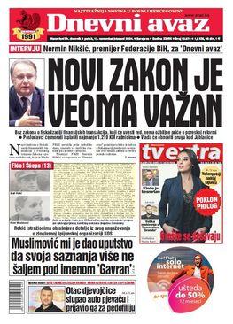 Naslovnica današnjeg "Dnevnog avaza" - Avaz