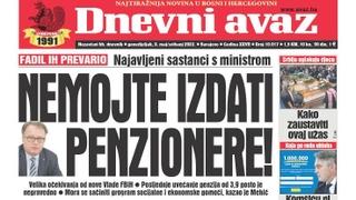 Danas u "Dnevnom avazu" čitajte: Nemojte izdati penzionere