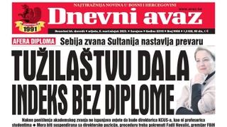 Danas u "Dnevnom avazu" čitajte: Tužilaštvu dala indeks bez diplome