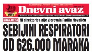 Danas u "Dnevnom avazu" čitajte: Sebijini respiratori od 626.000 maraka