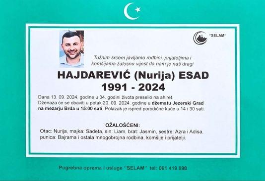 Posmrtnica Esad Hajdarević - Avaz