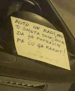 Poruka na papiru, na automobilu  - Avaz