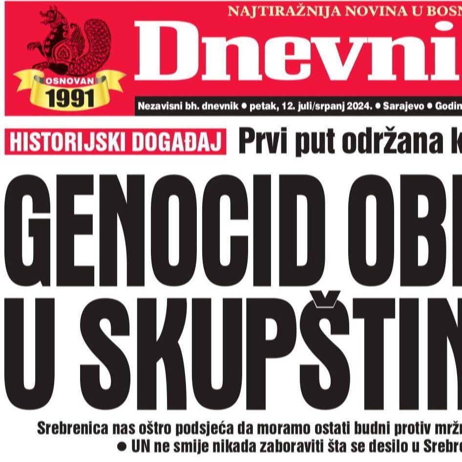 U današnjem "Dnevnom avazu" čitajte: Genocid obilježen u Skupštini UN-a