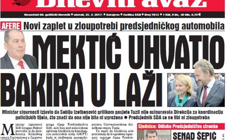 Danas u "Dnevnom avazu" čitajte - Mektić uhvatio Bakira u laži