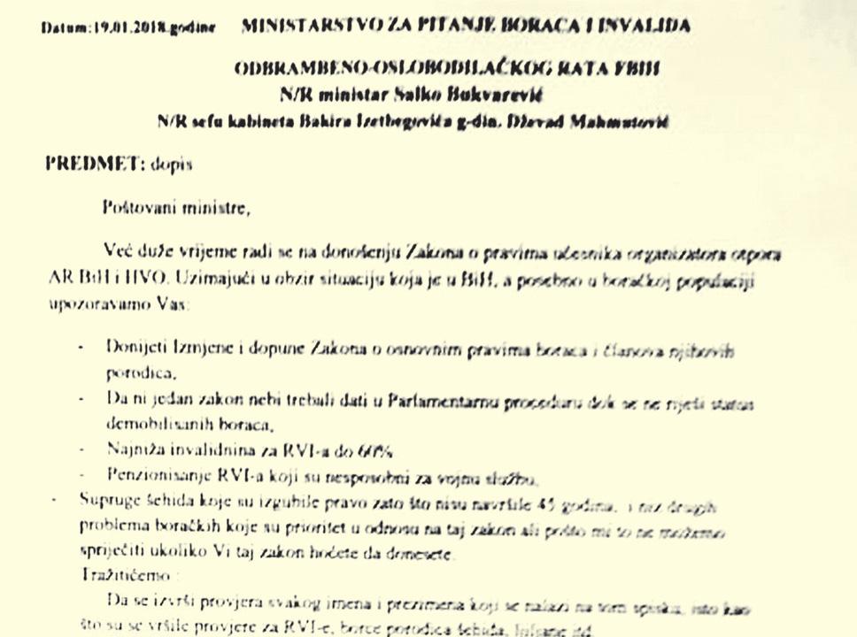 Faksimil pisma koji je upućen zvaničnicima - Avaz