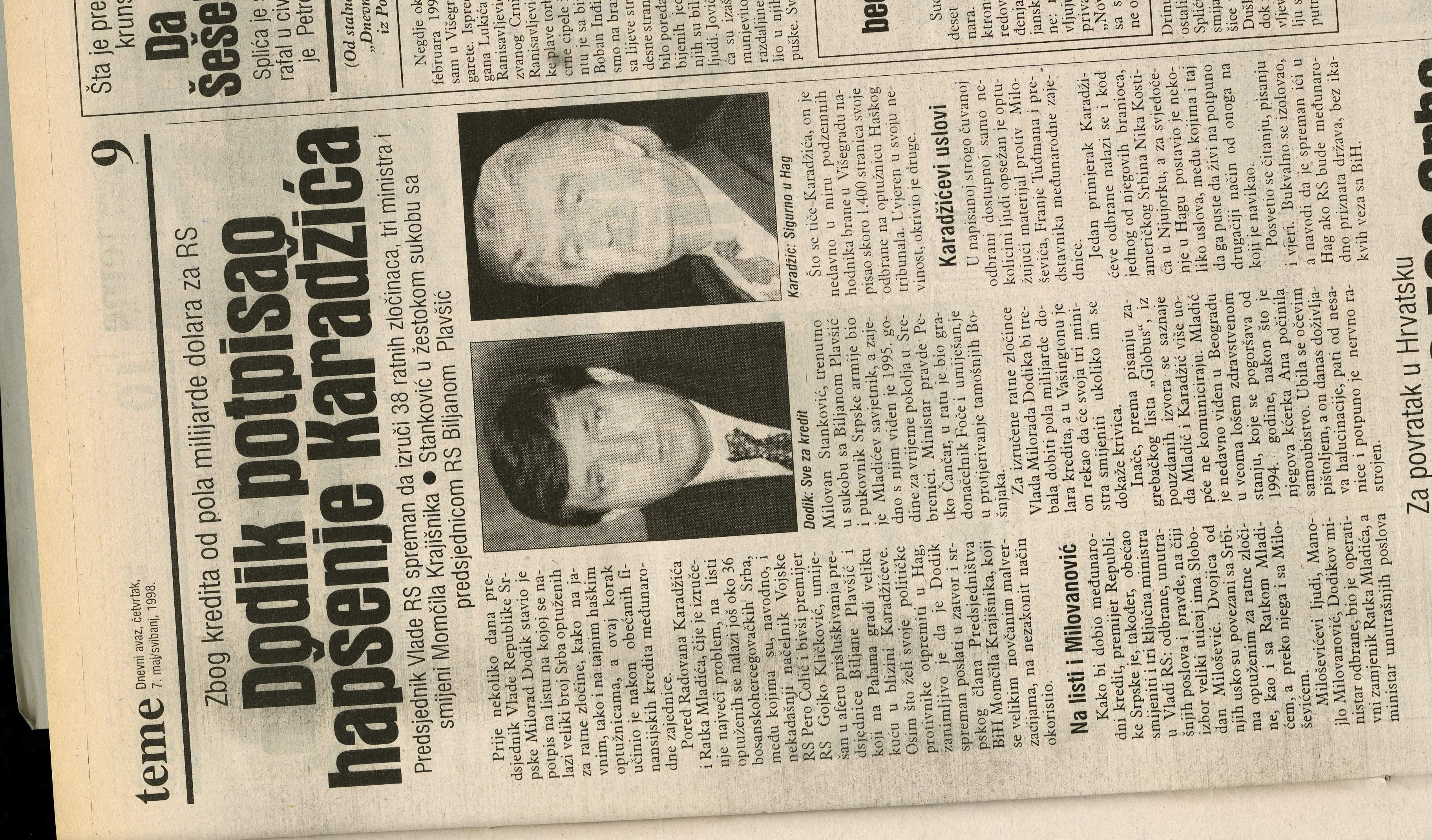 Dodik je 1998. godine potpisao hapšenje Karadžića - Avaz