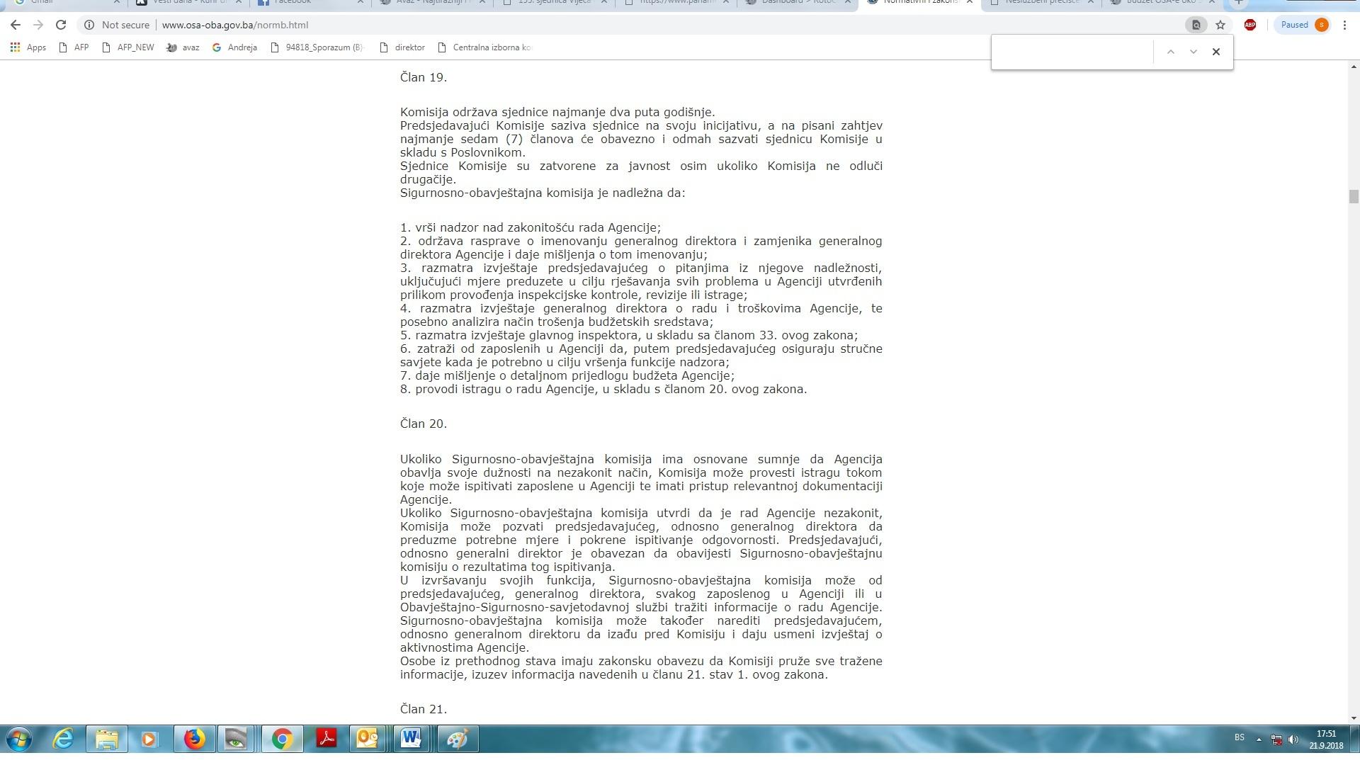 Faksimil člana 19. Zakona o OSA-i: Jasna obaveza direktora OSA-e da podnosi izvještaj o troškovima Komisiji - Avaz