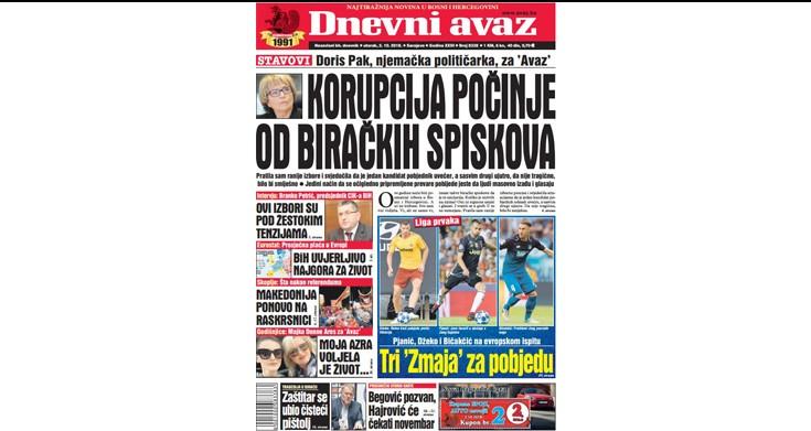 Danas u "Dnevnom avazu" čitajte – Korupcija počinje od biračkih spiskova