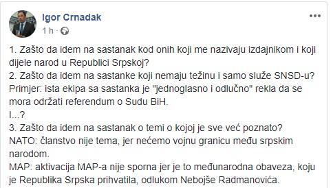 Crnadak: O toj temi je već sve pozato - Avaz