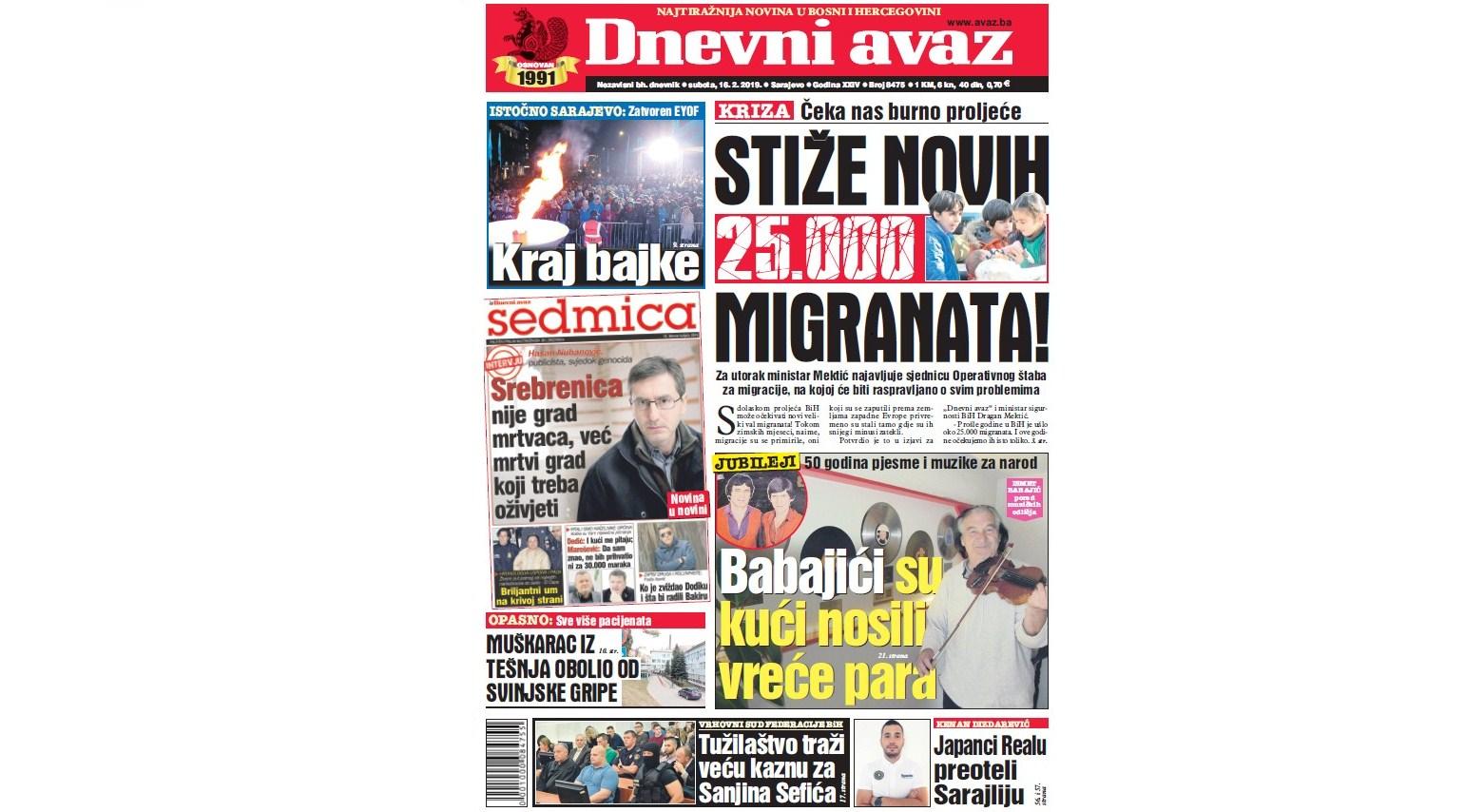 Danas u "Dnevnom avazu" čitajte: Stiže novih 25.000 migranata