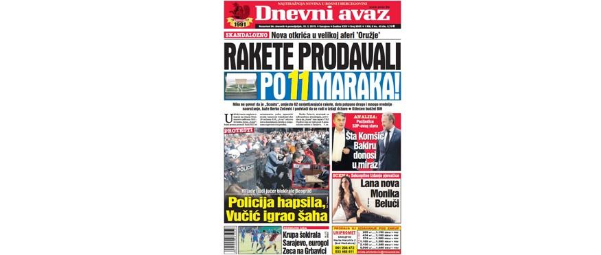 Danas u "Dnevnom avazu" čitajte: Rakete prodavali po 11 maraka!