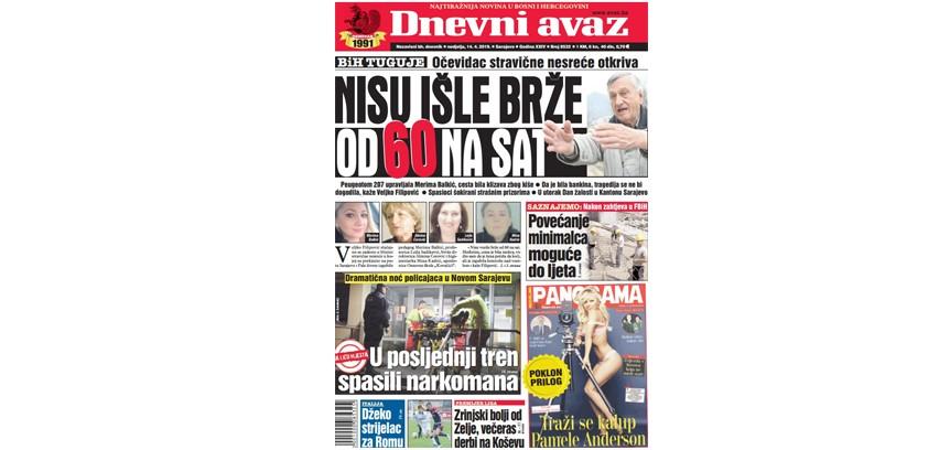 Danas u "Dnevnom avazu" čitajte: Nisu išle brže od 60 na sat