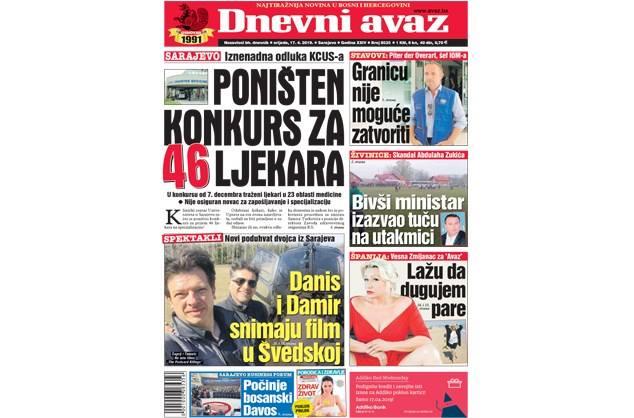 Danas u "Dnevnom avazu" čitajte: Poništen konkurs za 46 ljekara