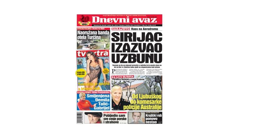 Danas u "Dnevnom avazu" čitajte: Sirijac izazvao uzbunu