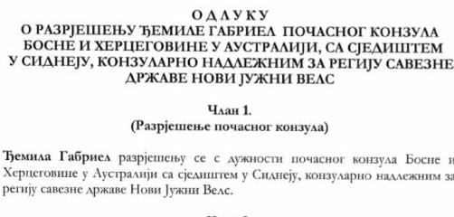 Faksimil odluke Predsjedništva BiH o razrješenju Talić-Gabrijel - Avaz