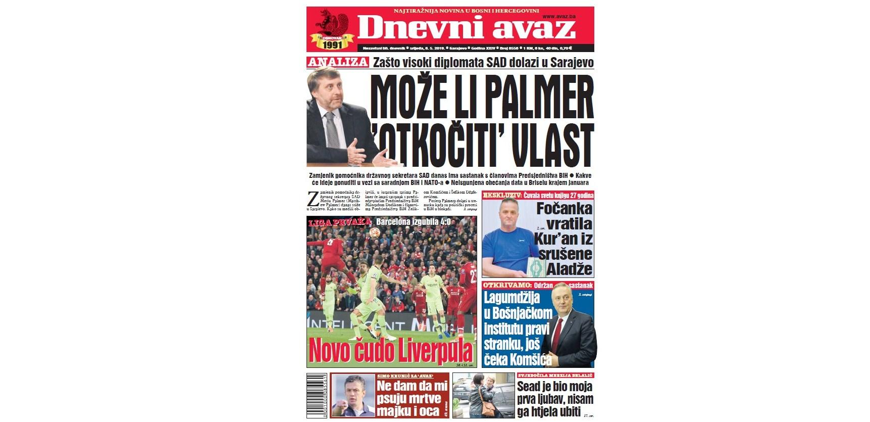 Danas u „Dnevnom avazu“ čitajte: Može li Palmer otkočiti vlast