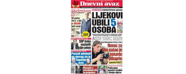 Danas u "Dnevnom avazu" čitajte: Lijekovi ubili 5 osoba