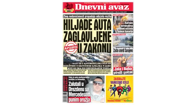 Danas u "Dnevnom avazu" čitajte: Hiljade auta zaglavljene u zakonu