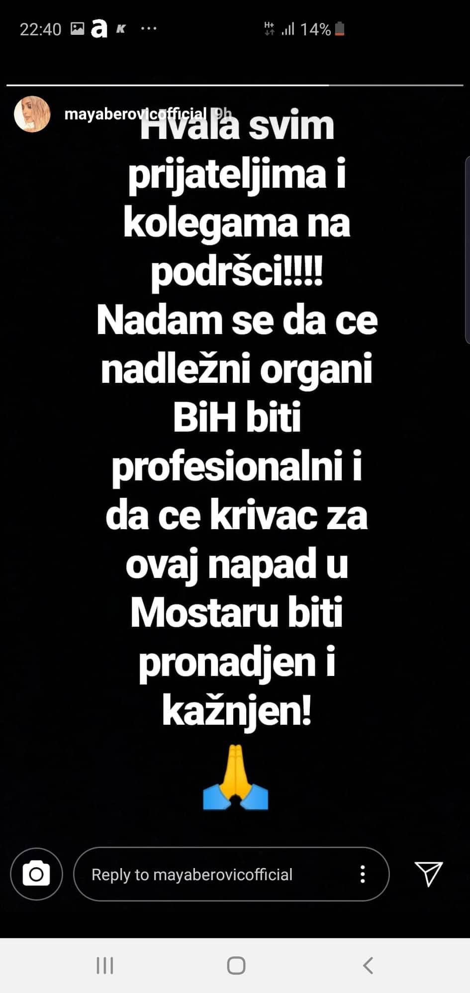 Status Maye Berović na Instagramu - Avaz