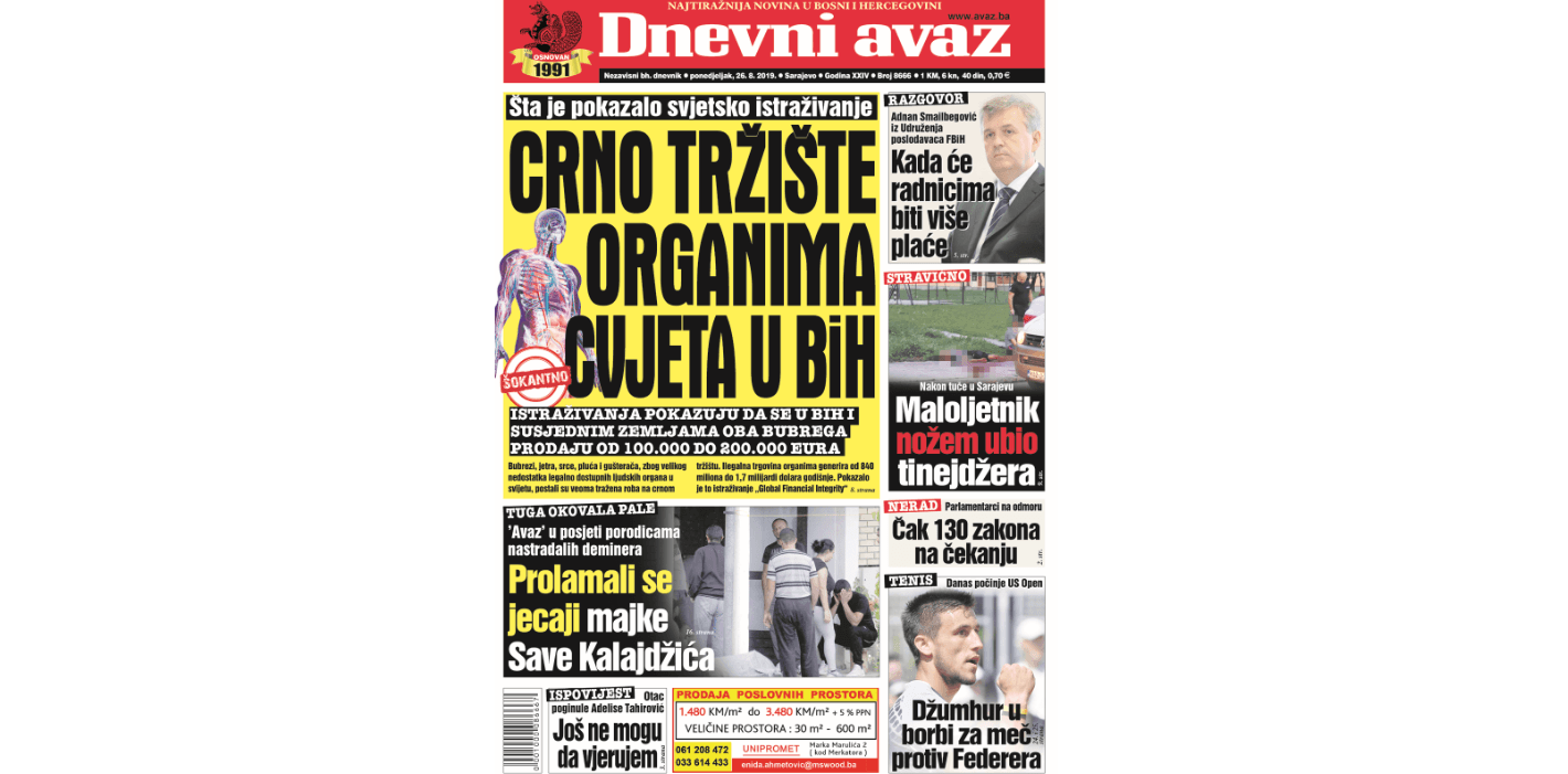 Danas u "Dnevnom avazu" čitajte: Crno tržište organima cvjeta u BiH