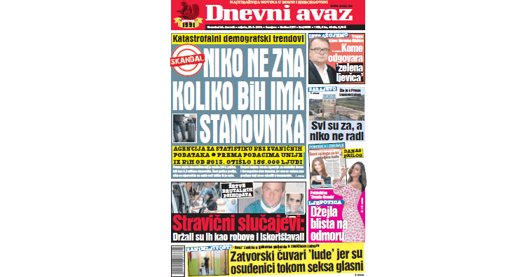 U današnjem "Dnevnom avazu" čitajte: Niko ne zna koliko BiH ima stanovnika