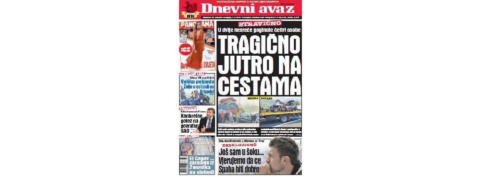 Danas u "Dnevnom avazu" čitajte: Tragično jutro na cestama