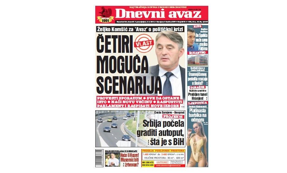 Danas u "Dnevnom avazu" čitajte: Četiri moguća scenarija